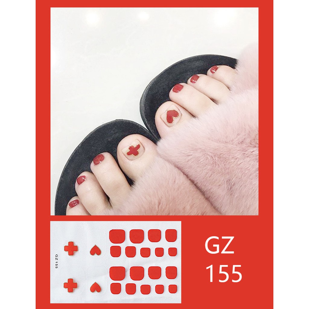 GZ Stiker kaki kuku 3D Kartun Motif Stiker Kuku Gambar Hiasan kuku Glitter Toenail Sticker 22PCS