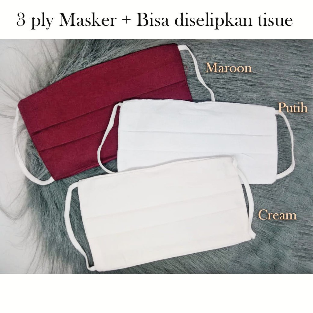 Masker 3 Ply Free Lapisan Spunbond Non Medis Bahan Katun / COD Masker Kain 3 Lapis