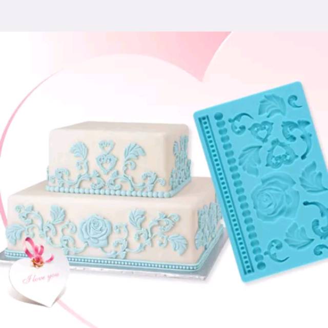 

silicone mold pagar hiasan kue coklat fondant tema bunga setara wilton