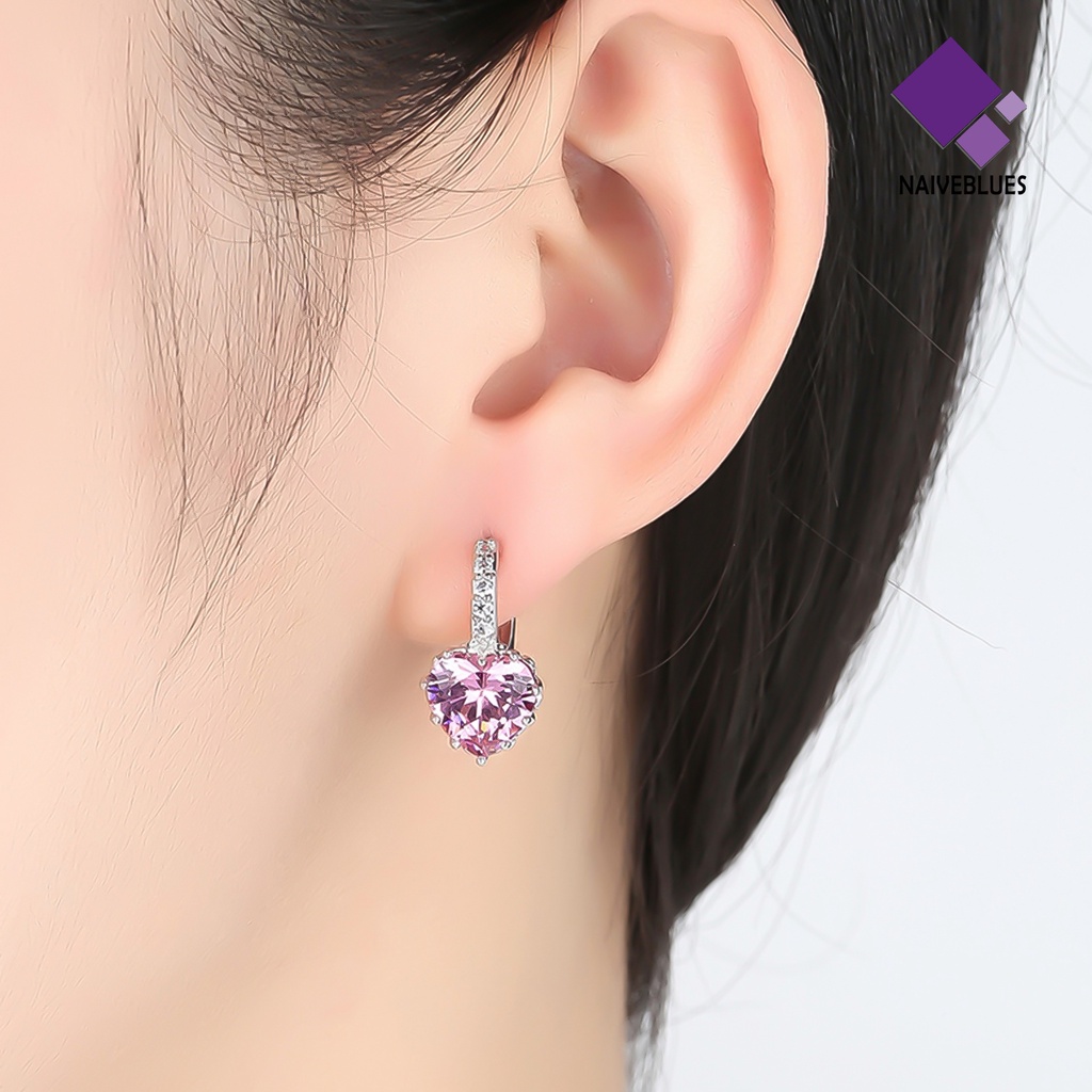 Anting Berlian Imitasi Bentuk Hati Bahan Alloy Untuk Pesta