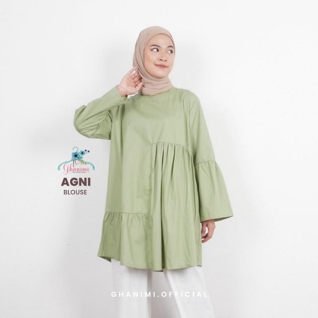 Ghanimi - Agni Blouse / Blous Lengan Panjang / Atasan Polos / Tunik Polos / Tunik Rempel / Tunik Layer / Tunik Casual