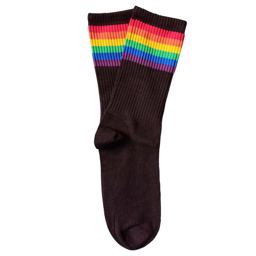 [BIG SALE] Kaos Kaki Motif Skate Oldschool - Mohaki Official-Strip Pelangi Hitam