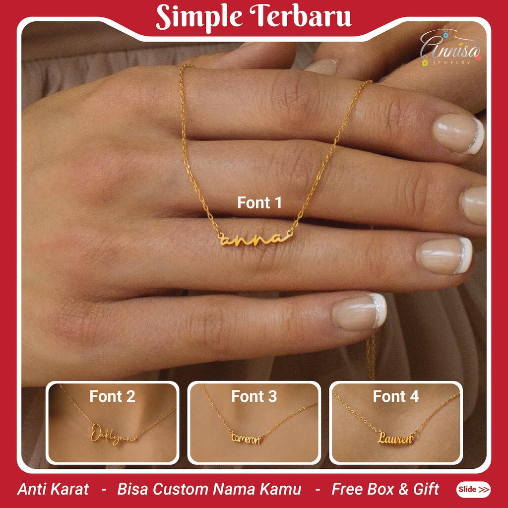 Kalung Nama Simple Terbaru Style Minimalis Pilihan Font Gold