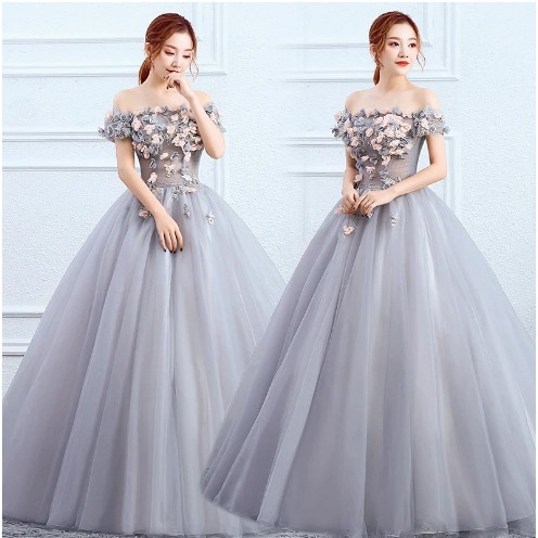 gaun pesta pernikahan evening dress Off The Shoulder Ball Gown Vintage