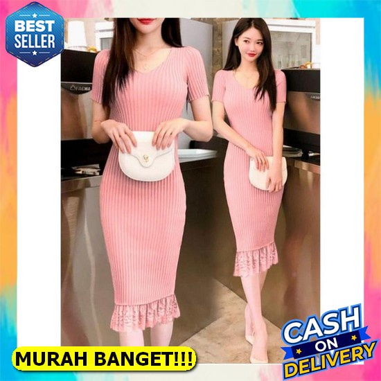 Dress Pesta Wanita Dress Kondangan Brukat Party Casual Dress Cewek Korea Gaun Pesta Wanita Brokat Re