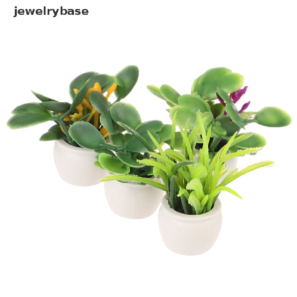 Jewelrybase Miniatur Pot Tanaman Hijau Dekorasi Rumah Boneka 1: 12