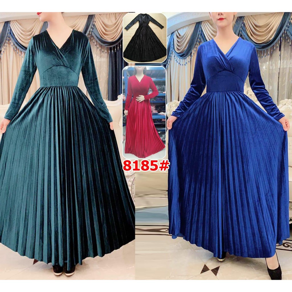 8185# maxi dress prisket / maxi dress bludru import / dress muslim fashion / dress panjang import mo