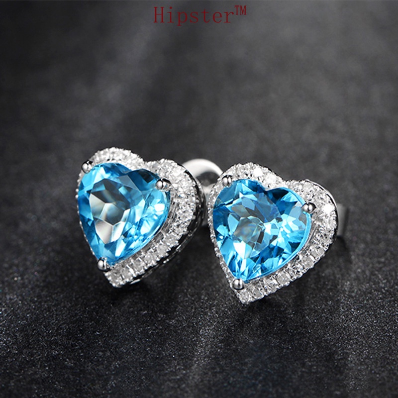 Hot Sale Fashion Exquisite Heart-Shaped Natural Sapphire Stud Earrings