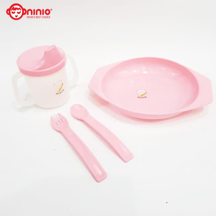 Ninio piring set 4 In 1 Alat makan bayi Piring Sendok Training cup