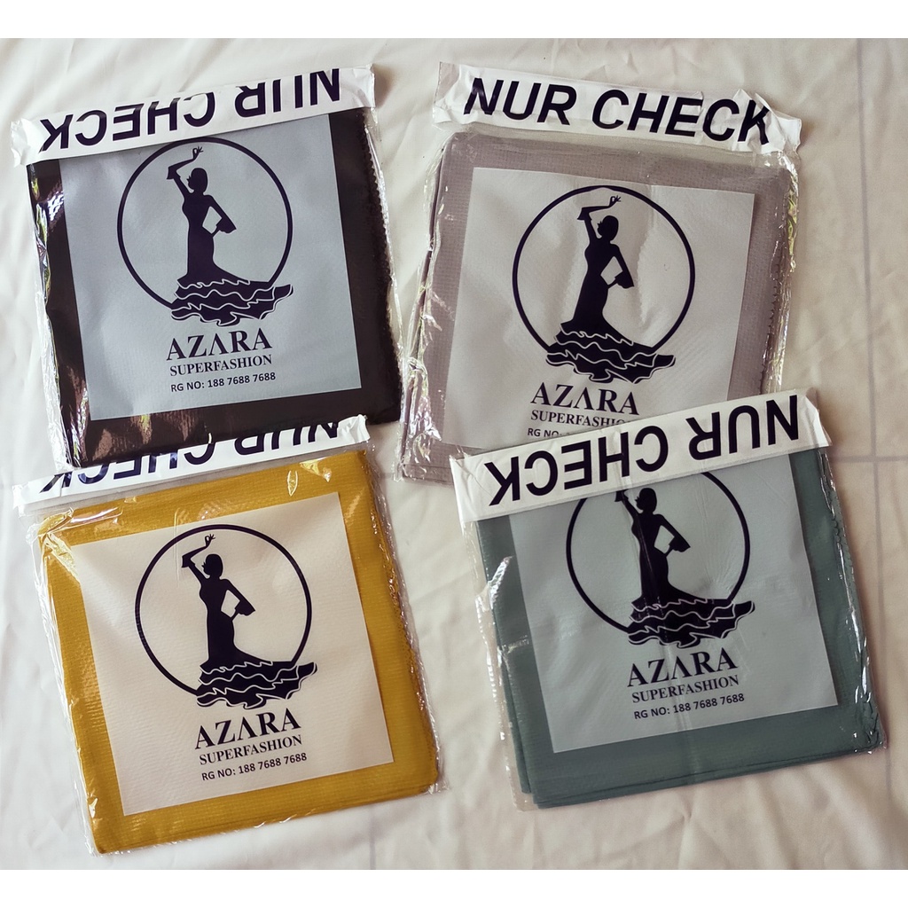 HIJAB NUR CHECK LASER CUT LC BY AZARA CORNSKIN POLOS KERUDUNG SEGI EMPAT VOAL