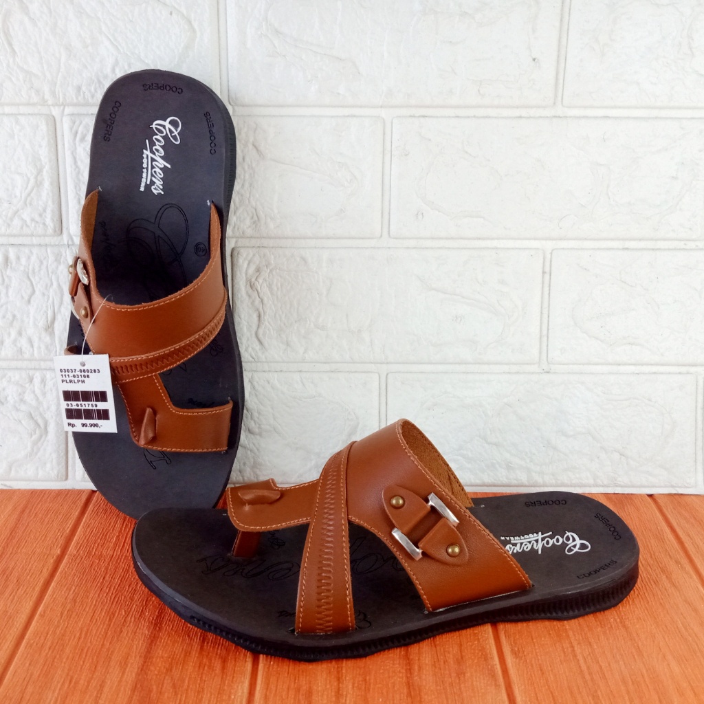 Sandal Pria Coopers F58 Selop Jempol Sol Lentur Size 38-42 Krem Coklat