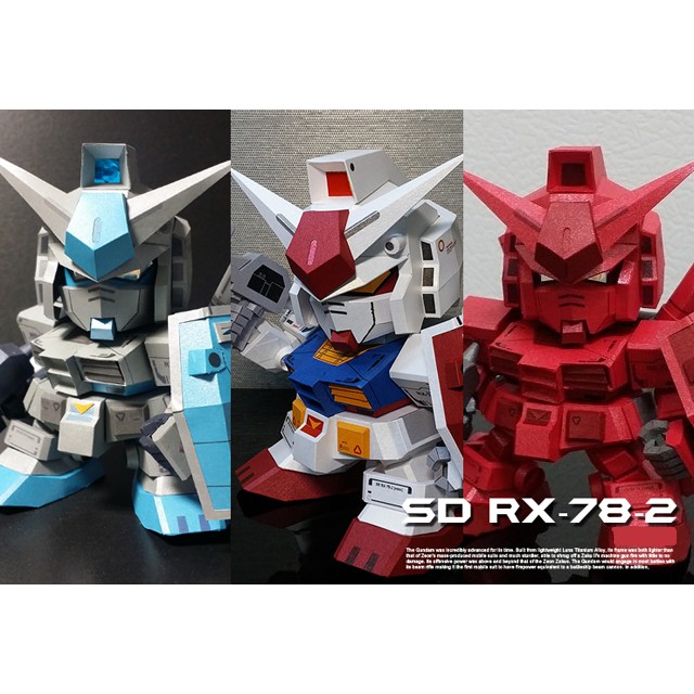 DIY Papercraft Gundam SD RX-78-2 Triple Set 12cm