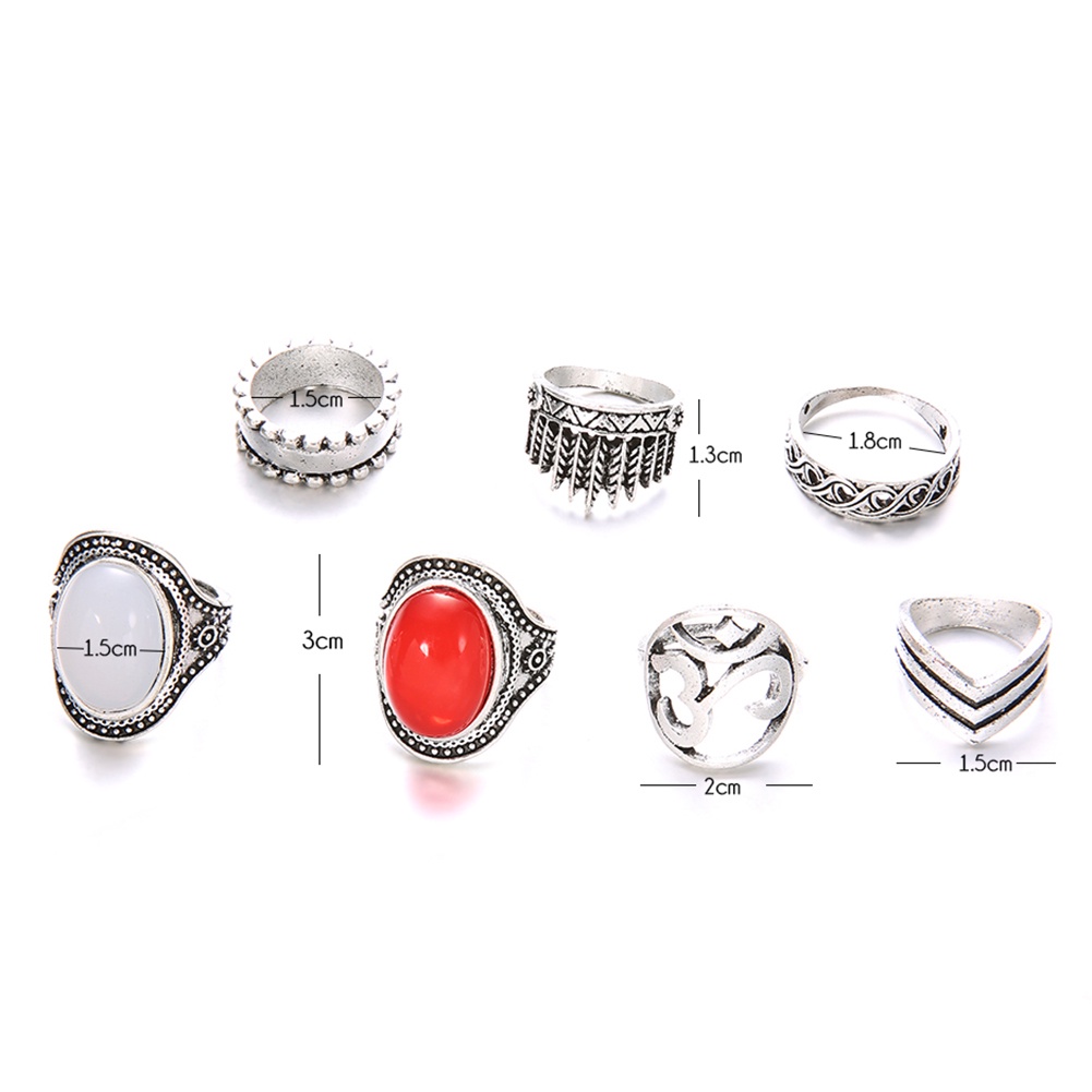 Hu Hu Hu Hu Hu Alat Bantu Pasang Kacamata♡ 7pcs / Set Cincin Buku Jari Aneka Bentuk Gaya Boho Retro Untuk Wanita
