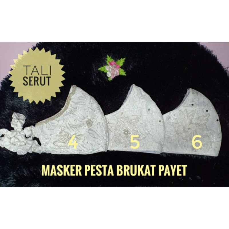 Masker Brokat Payet Putih Aneka motif