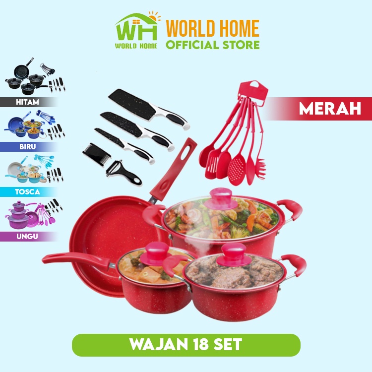 Panci Set Teflon Panci 18 set Cookware Panci Set Tutup Anti Lengket  Panci Set Frypan Saucepan Milkpot Free Spatula