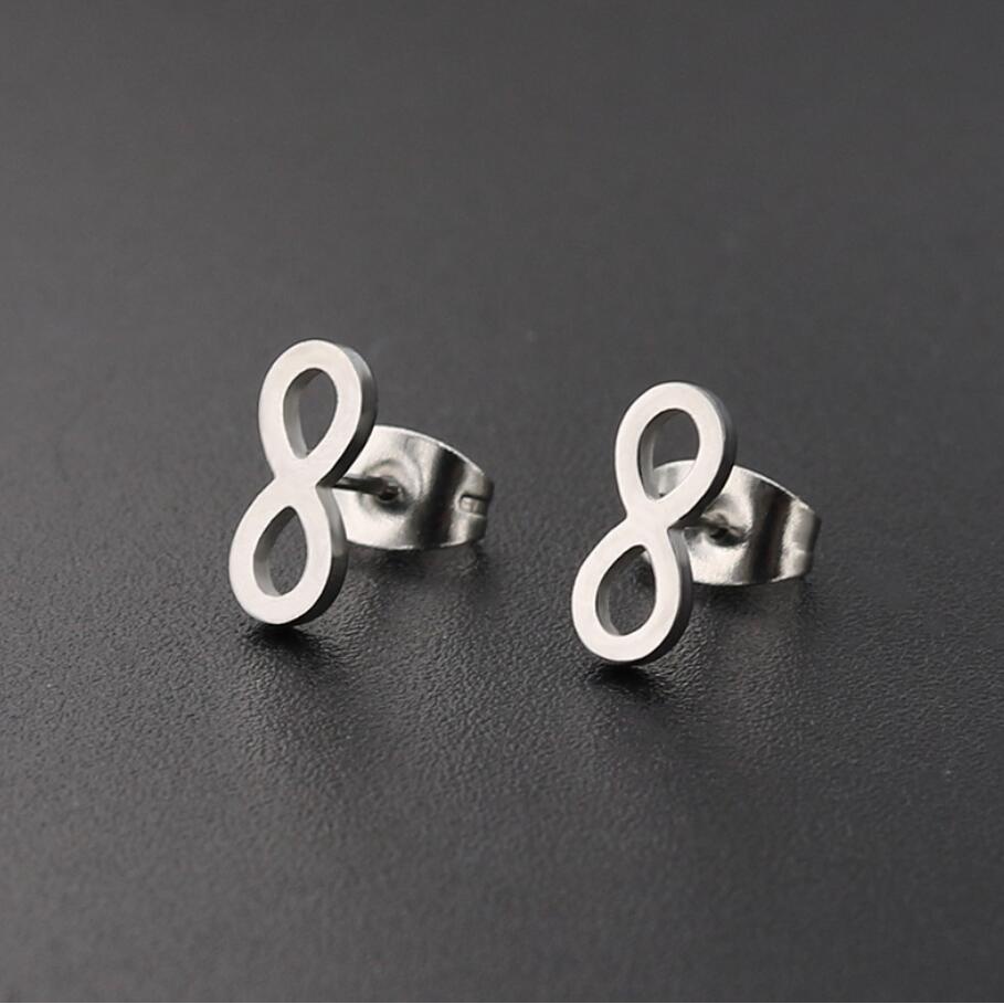 Anting Stud Desain Nomor Infinity 8 Bahan Stainless Steel Gaya Klasik Untuk Wanita