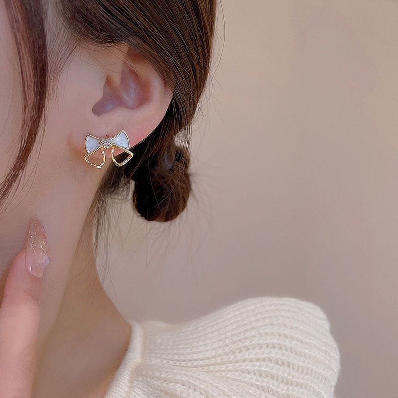 Anting Tusuk Sterling silver 925 Desain Pita Hias Berlian Imitasi Untuk Wanita
