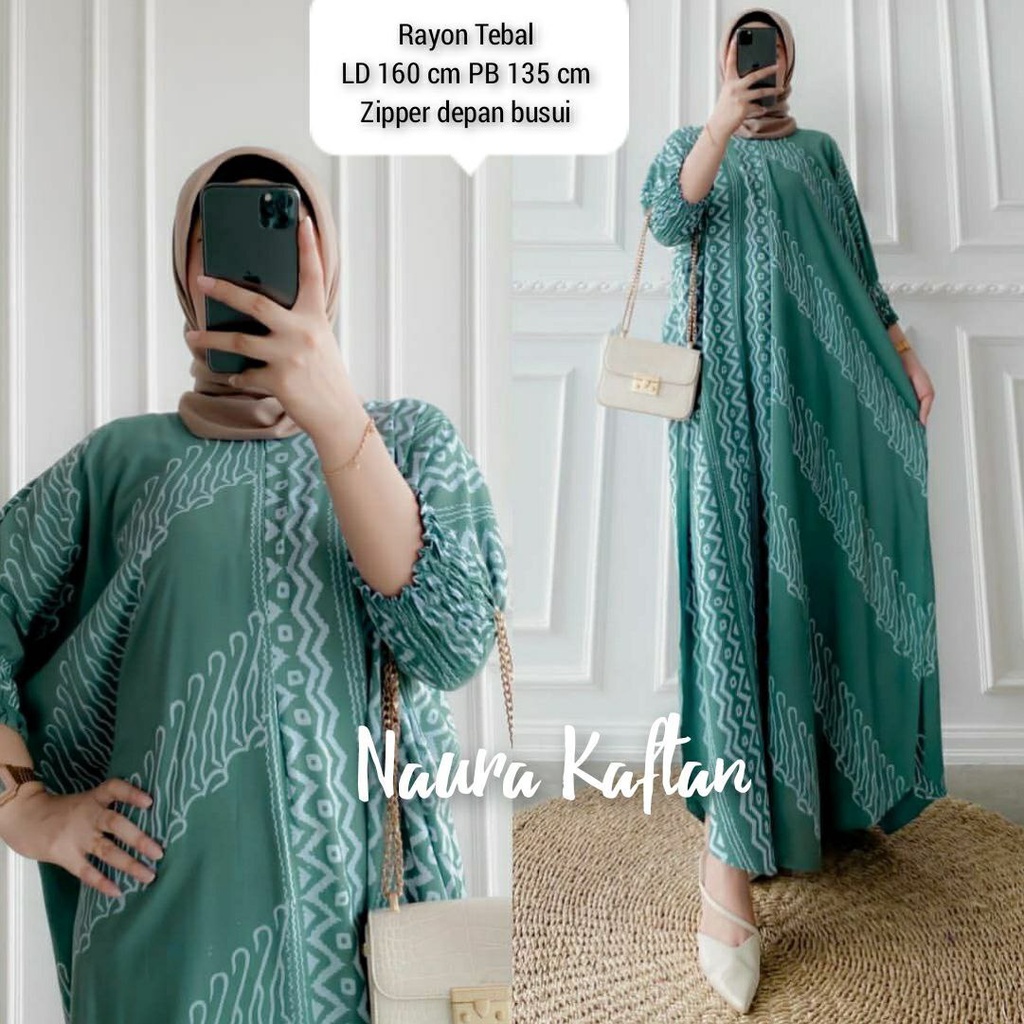 Naura Kaftan Wanita Jumbo Rayon Premium Gamis Dress Kaftan Batik Kekininan Bigsize LD 160 cm