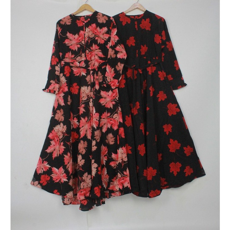 GAMIS PREMIUM MONALISA motif MAPLE MAPEL daun kanada baju wanita pakaian muslim mayung hamil dress