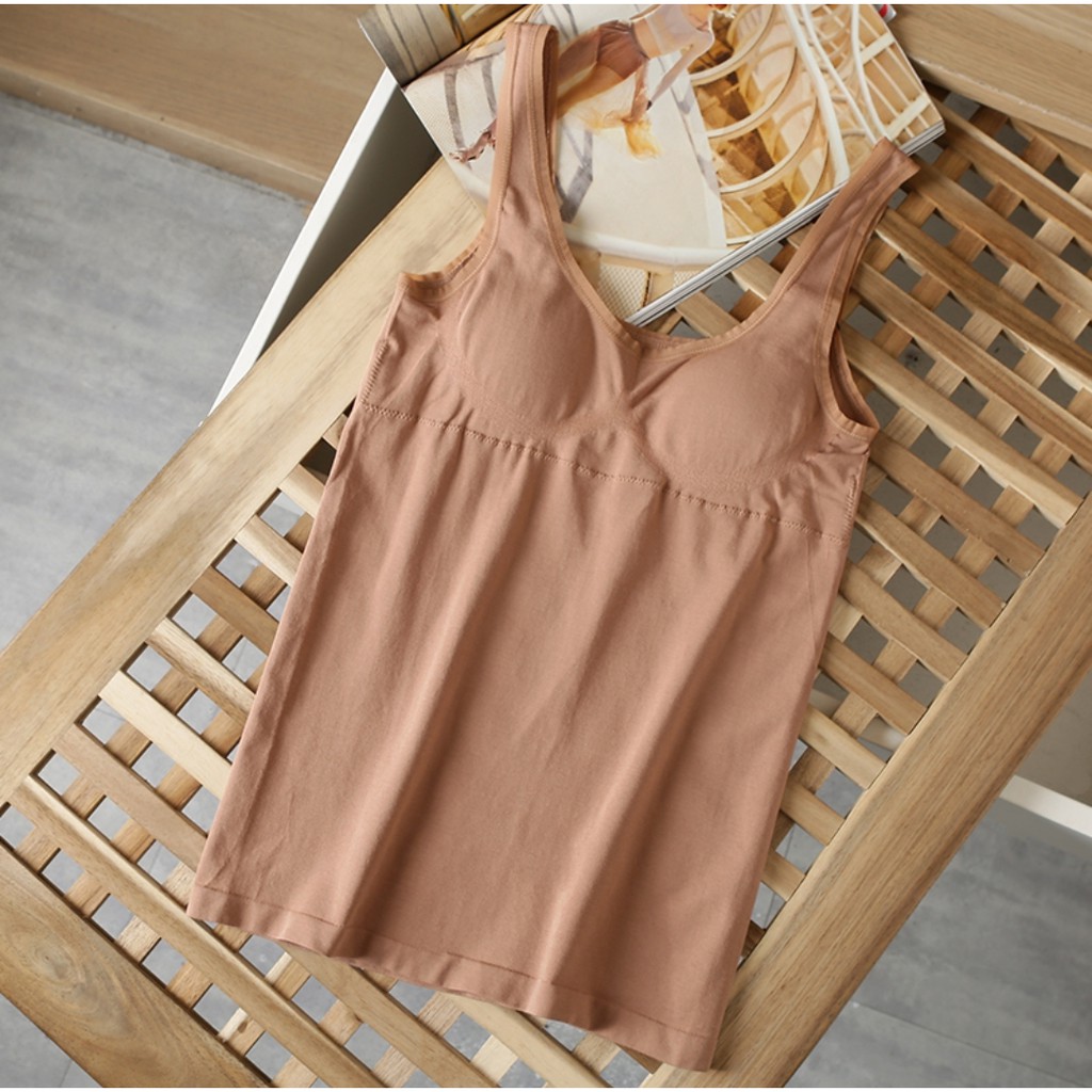 Tank top Wanita Kaos Dalam Wanita Dengan Cup Bra Atasan Bahan Rajut-coklat