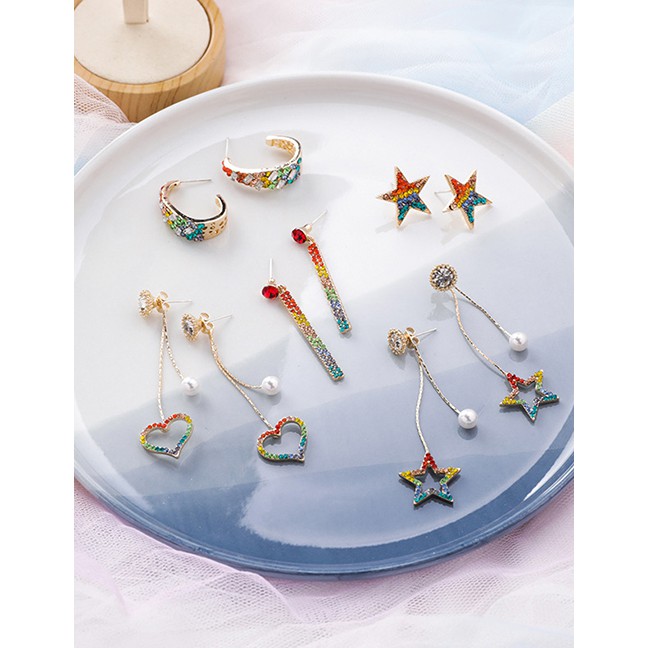 LRC Anting Tusuk Fashion Gradient Diamond-studded Star Earrings D0021X