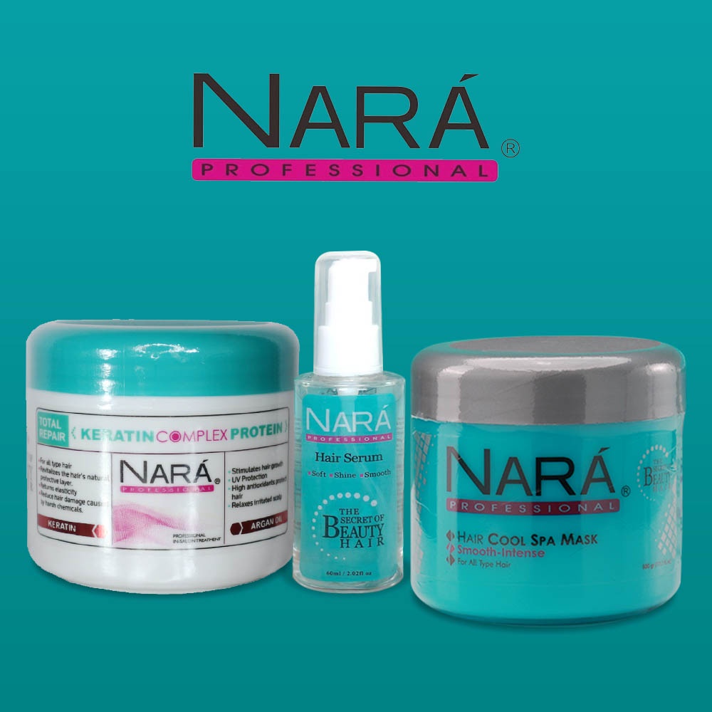 Nara Professional Paket Hair Mask Keratin Protein Complex, Serum Argan Oil New 100ml, Serum 60ml, Co