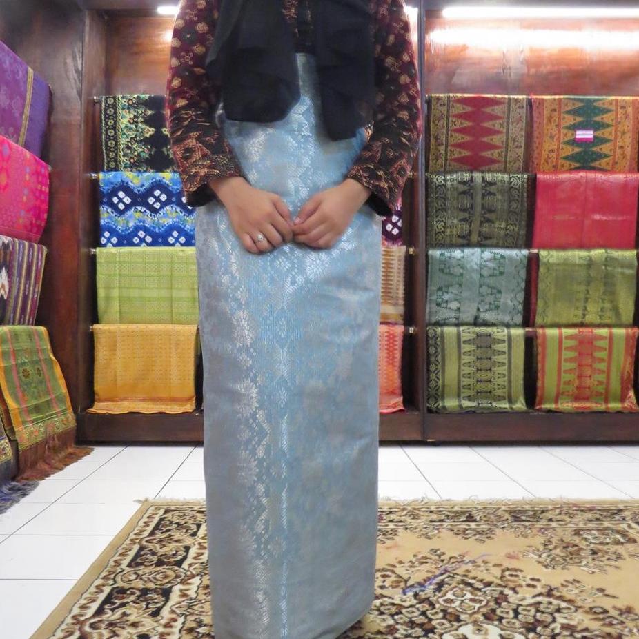 New Deal!! Kain Songket Palembang Songket Meteran Songket Mesin ATBM Biru Muda Silver E (Harga Per 1