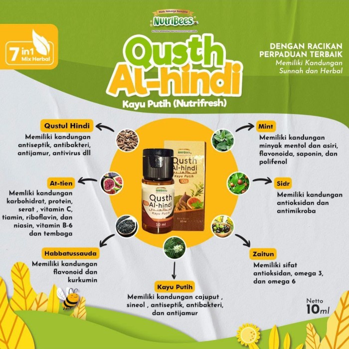 NUTRI FRESH Quds Al Hindi 10ml Essential Oil Pelega Pernafasan Qusth