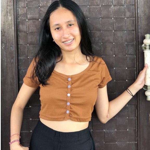 Rib Crop Top Kancing