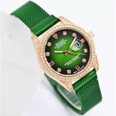 Jam Tangan Wanita Rolex Magnet Diamond Romawi Tanggal Aktif