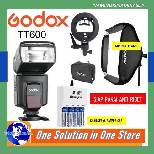 PAKET Lampu Flash Eksternal Godox TT600 TT 600 +Softbox Flash