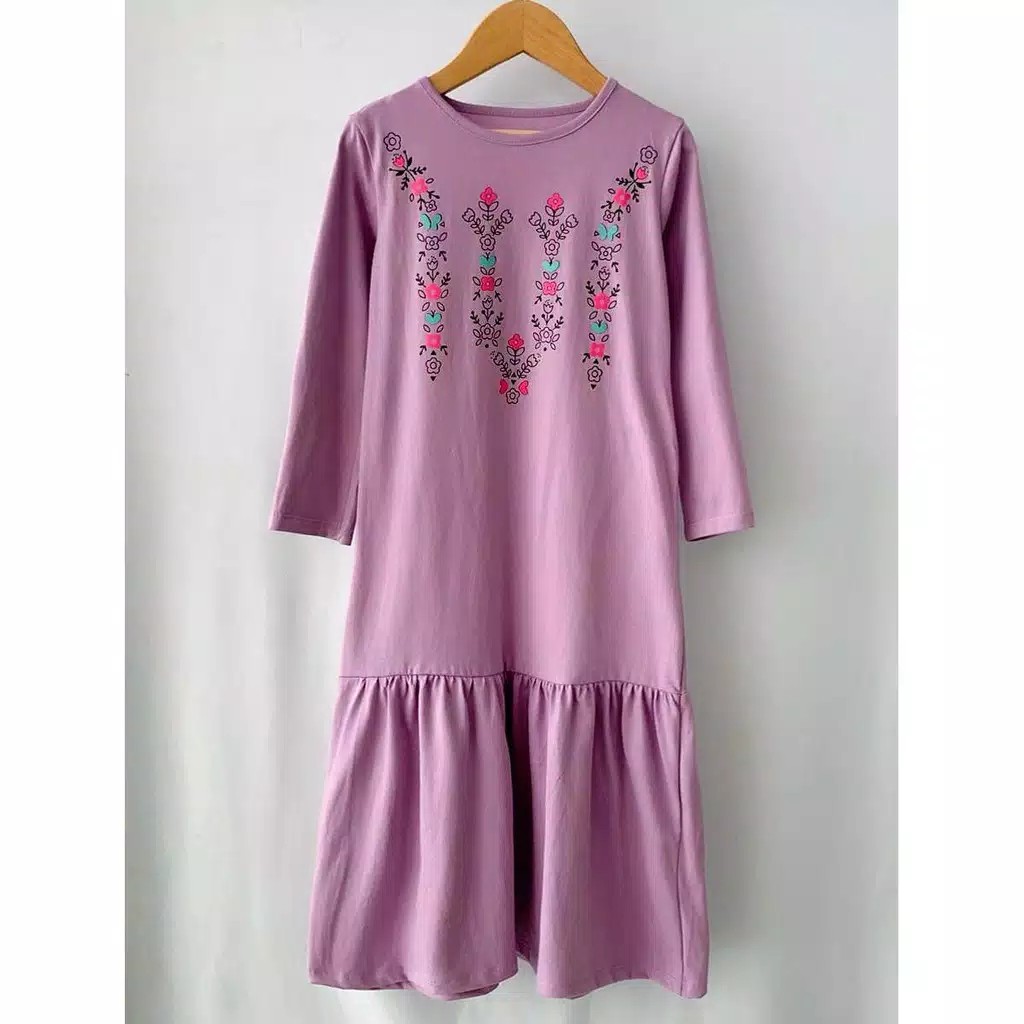 GAMIS KAOS ANAK MOTIF SABLON WARNA UNGU GAMIS ANAK MURAH