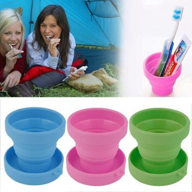 Gelas Cangkir Plastik Silikon Lipat Tarik Travel Portable Cup