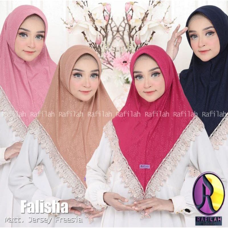 Jilbab Hijab Wanita Falisha ori Rafilah bahan jersey freesia adem mix renda prada