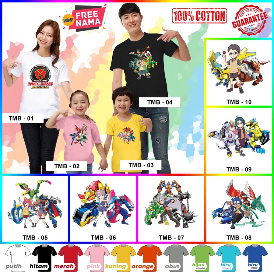 [FREE NAMA!!] Baju Kaos COUPLE  ANAK DAN DEWASA TURNING MECARD BBASHA BANYAK MOTIF