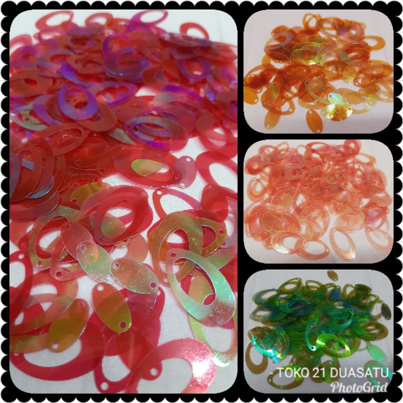 (Pon) Manik payet ramboci oval lonjong pelangi AB kilap aneka pilihan warna untuk payet baju dan ker