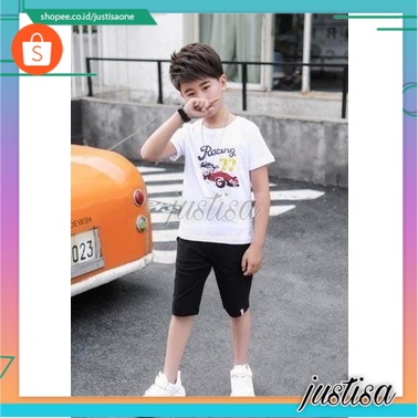 Promo !! Setelan baju anak cowok  - setelan racing seventy seven import uk   4-5thn (putih)