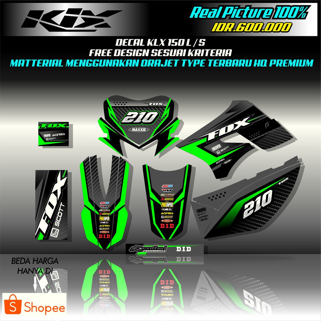 DECAL KAWASAKI KLX 150 L/S Greentech Kawasaki Fox limited edition BISA FREE DESIGN CUSTOM