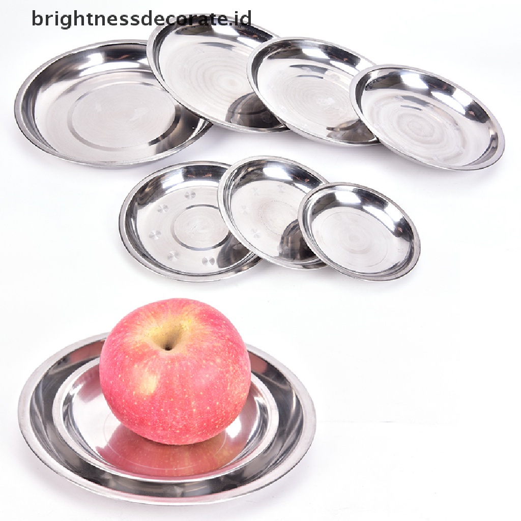 Piring Makanan Bentuk Bulat Bahan Stainless Steel Ukuran 14-26cm Untuk Camping