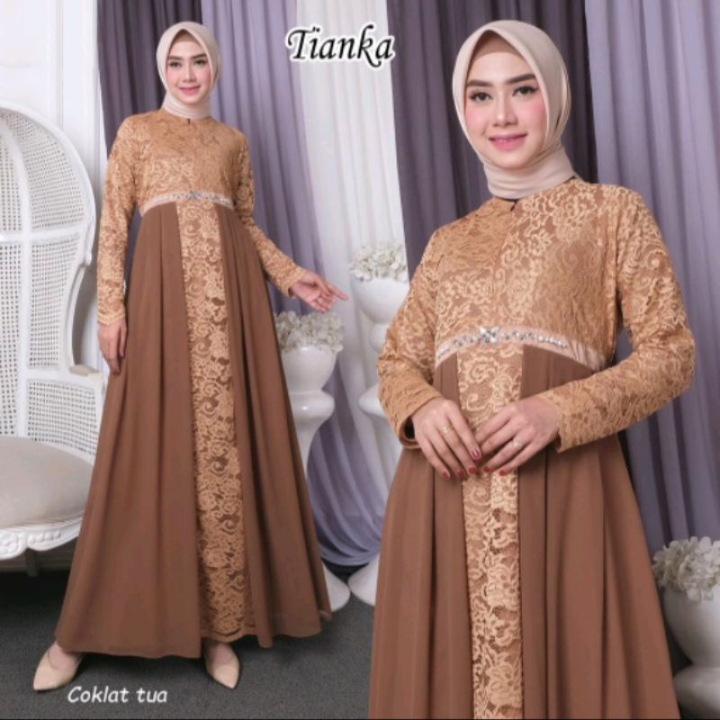 dress muslimah tianka gamis mewah lamaran wedding fashion syari