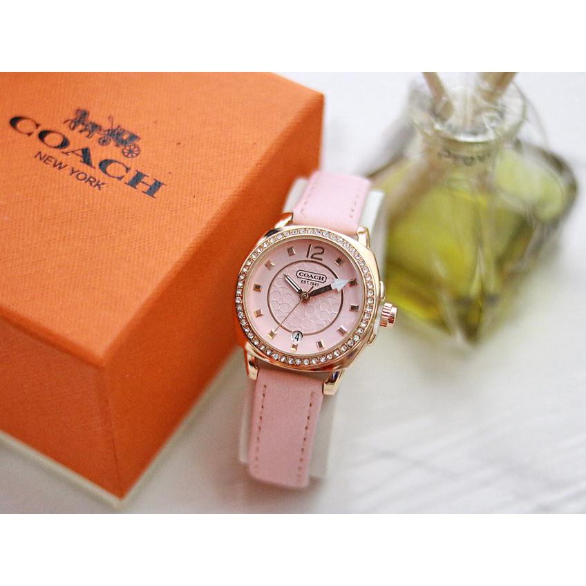 COD - JAM TANGAN FASHION WANITA COACH9575 UI TANGGAL AKTIF TALI KULIT FREE BOX ORIGINAL & BATERAI