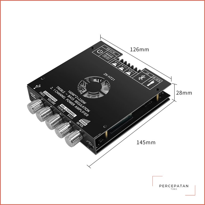 【ZK-HT21】 Bluetooth digital power amplifier modul 2.1 channel 【TDA7498E】 subwoofer nada tinggi dan rendah 160W * 2