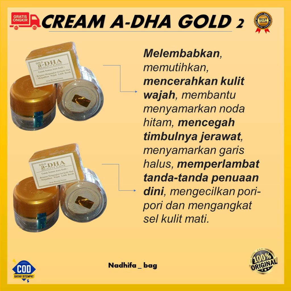 ( grosir 2 paket a-dha) CREAM A-DHA GOLD MDS ORIGINAL / ADHA Gold ORIGINAL MDS - Cream A DHA GOLD cr