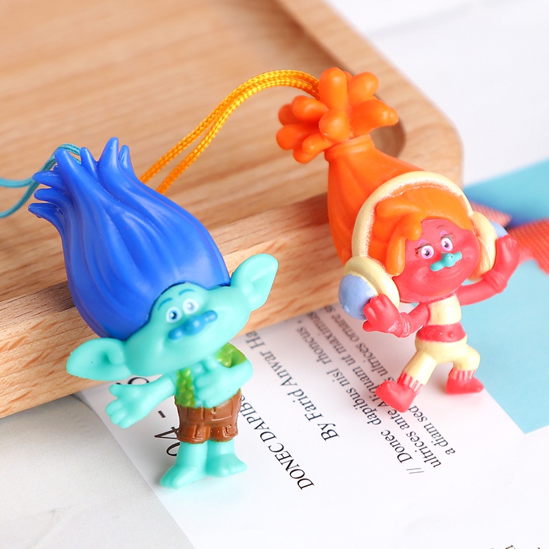 5pcs / set Gantungan Kunci Bentuk Boneka Trolls Bahan PVC
