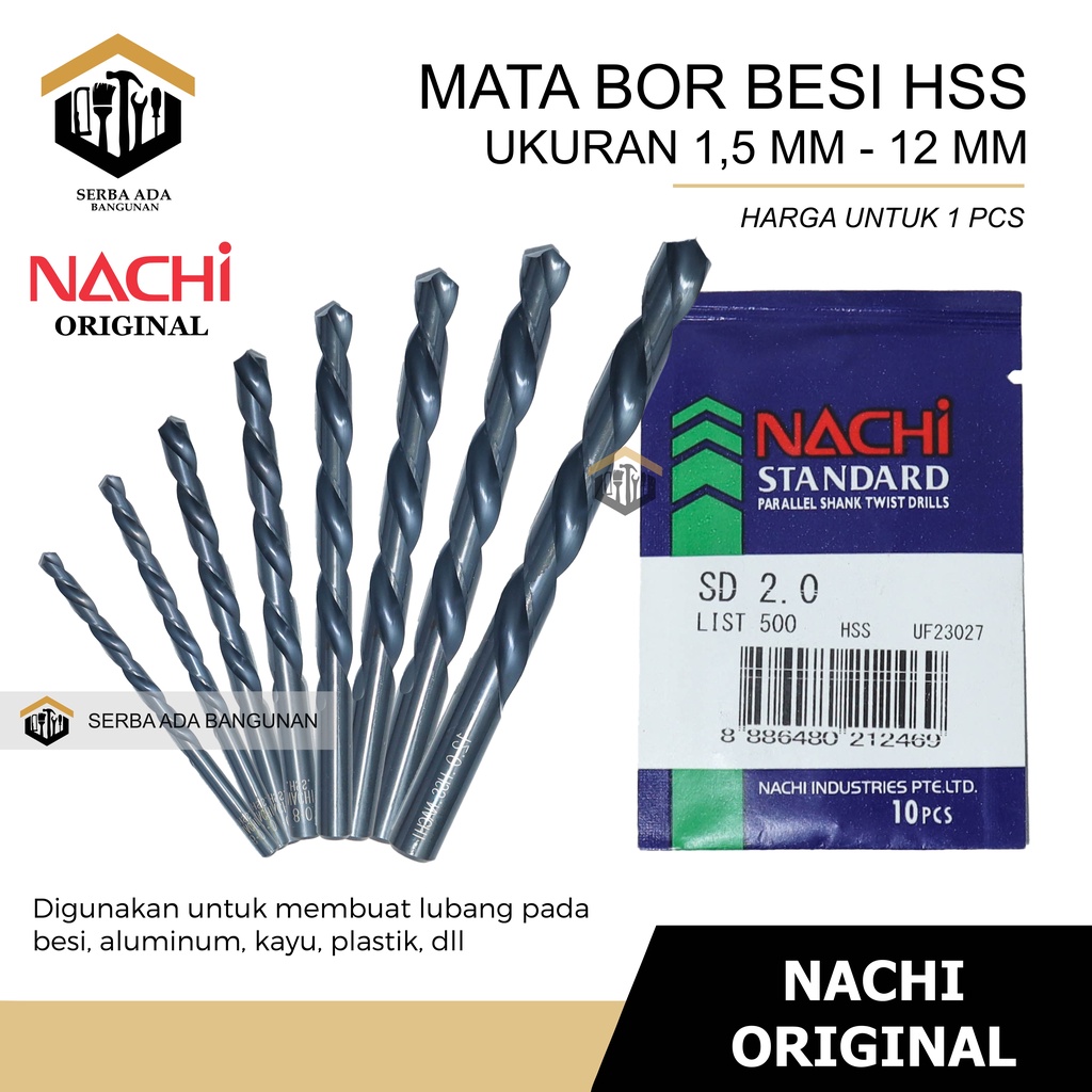 NACHI Mata Bor Besi 1 1.5 2 2.5 3 3.5 4 4.5 5 mm HSS ORIGINAL ASLI