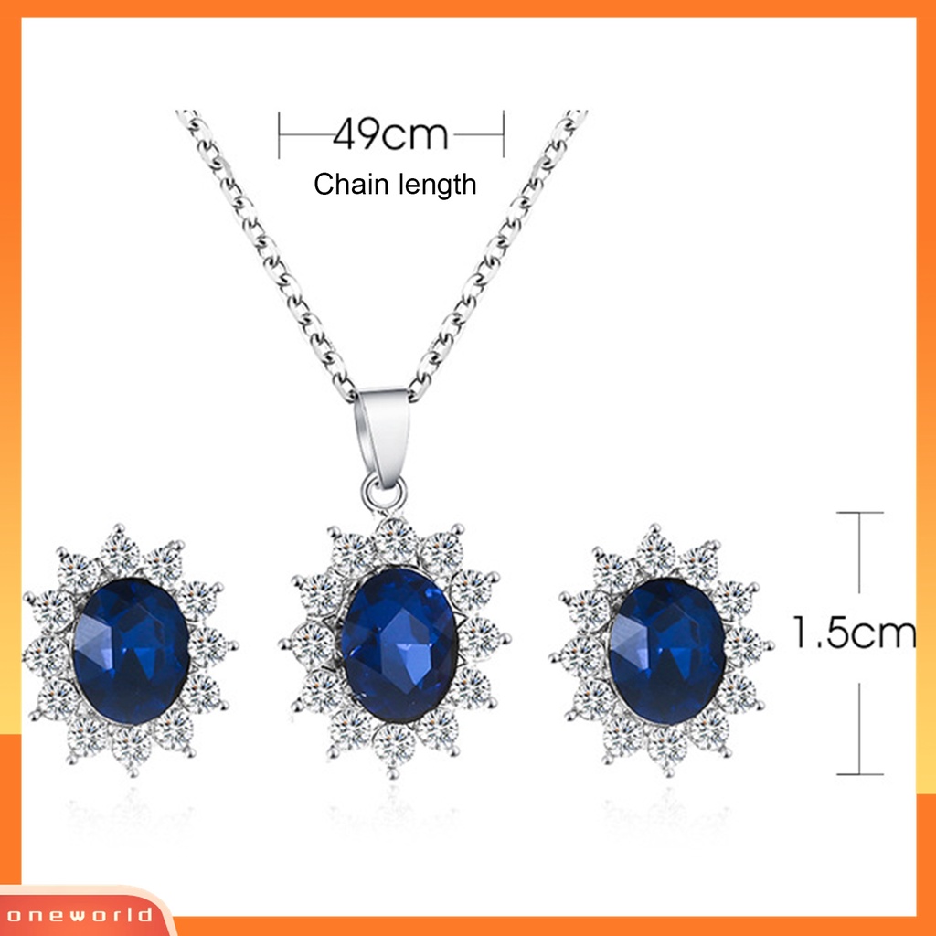 2pcs / Set Kalung Rantai Anting Bentuk Bunga Bahan Metal Hias Cubic Zirconia Untuk Pengantin