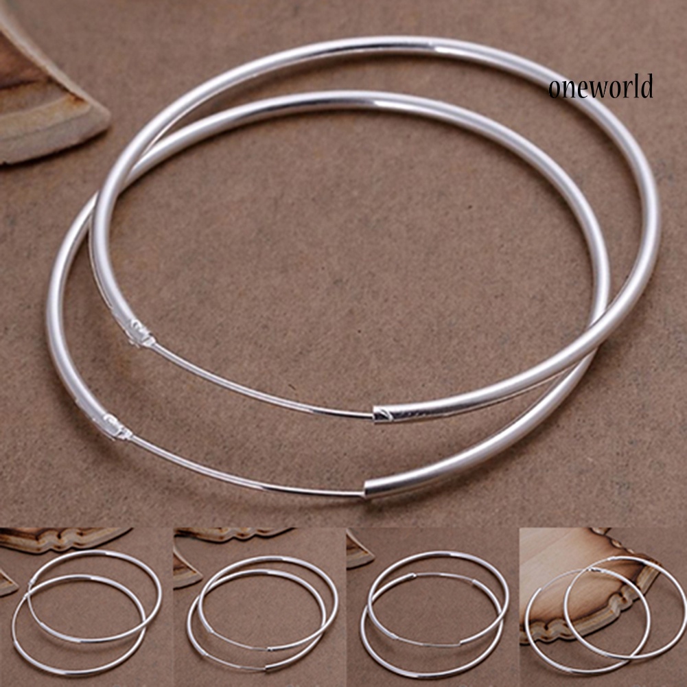 OW@ Women's Silver Plated Big Round Hoop Dangle Earrings Fashion Jewelry Charm