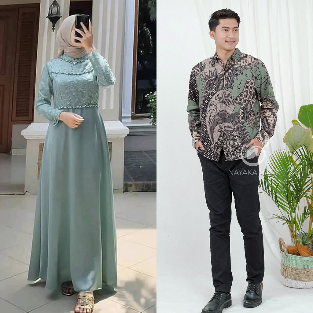 [COUPLE SPESIAL BAJU LEBARAN] COUPLE GAMIS TIARA MAXI DRESS TULLE MUTIARA - GAMIS COUPLE KEKINIAN - DRESS KONDANGAN TERBARU - COUPLE GAMIS MUSLIM KOMBINASI BROKAT