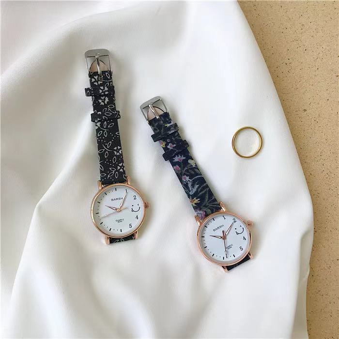 ✅Grosir Jam Senen - Jam Tangan Wanita Analog Strap Pu Bunga Motif Smile Fashion Aksesoris Wanita Gaya Korea