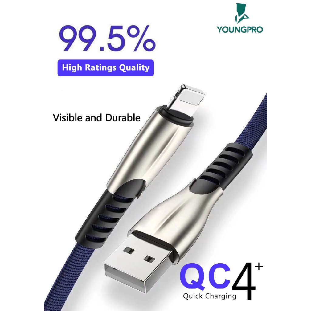 YOUNGPRO CB100 ANTI BREAK DENIM BRAIDED CABLE MICRO LIGHTING TYPE C QC 4.0 FAST CHARGING 5A